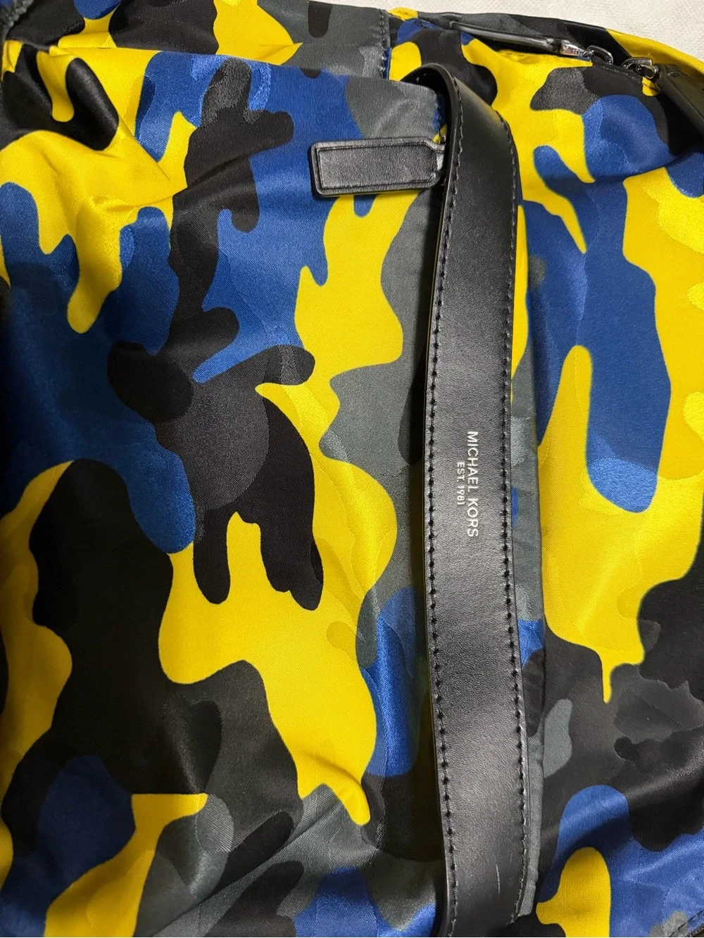 Michael Kors Men’s Yellow, Blue & Black Camo Backpack